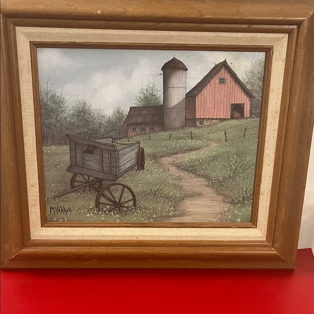 McCarrol  framed Farmhouse Painting with Wagon
